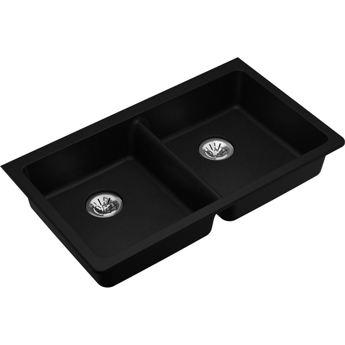 Elkay Classic 33" Quartz Kitchen Sink, 50/50 Double Bowl, Black, ELGUAD3319PDBK0 - The Sink Boutique