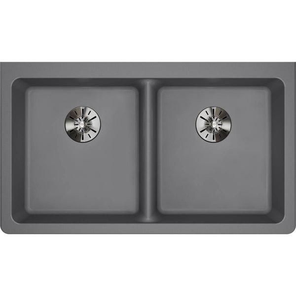 Elkay Classic 33" Quartz Kitchen Sink, 50/50 Double Bowl, Greystone, ELGUAD3319PDGS0