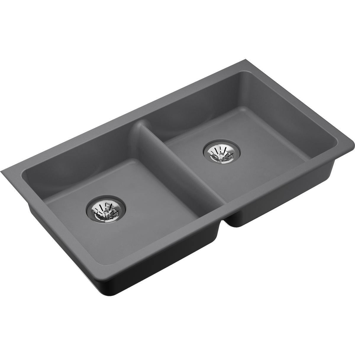 Elkay Classic 33" Quartz Kitchen Sink, 50/50 Double Bowl, Greystone, ELGUAD3319PDGS0 - The Sink Boutique