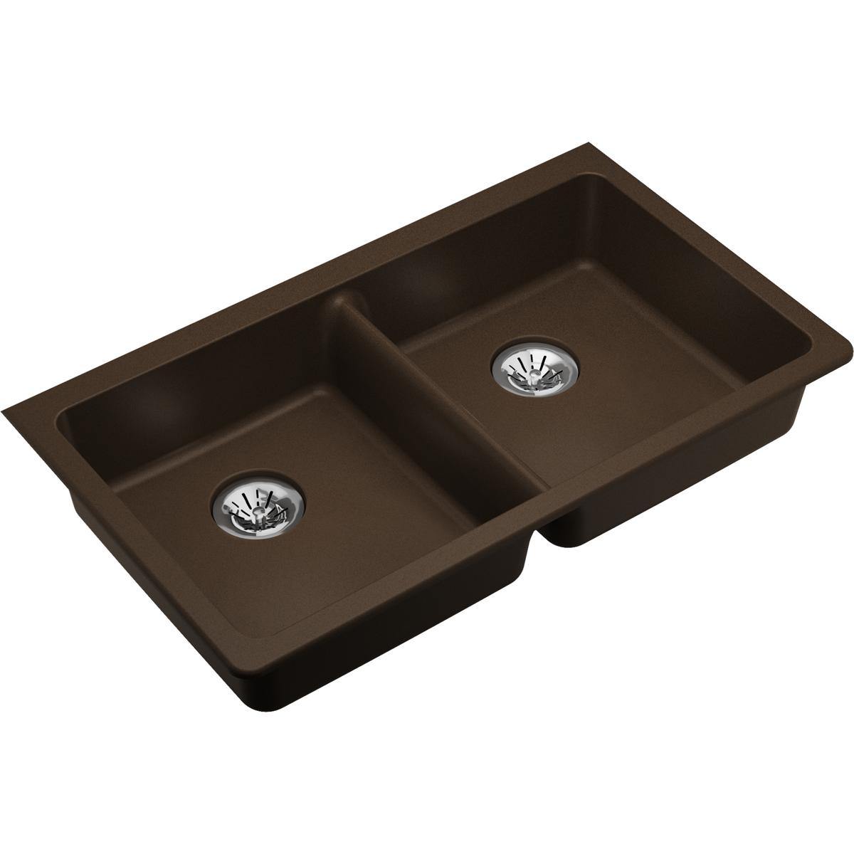 Elkay Classic 33" Quartz Kitchen Sink, 50/50 Double Bowl, Mocha, ELGUAD3319PDMC0 - The Sink Boutique