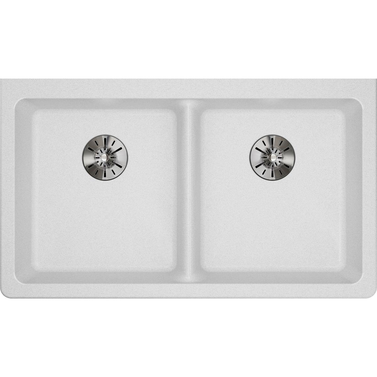 Elkay Classic 33" Quartz Kitchen Sink, 50/50 Double Bowl, White, ELGUAD3319PDWH0