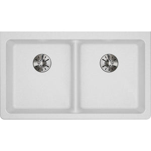 Alternate Image for Elkay Classic 33" Quartz Kitchen Sink, 50/50 Double Bowl, White, ELGUAD3319PDWH0