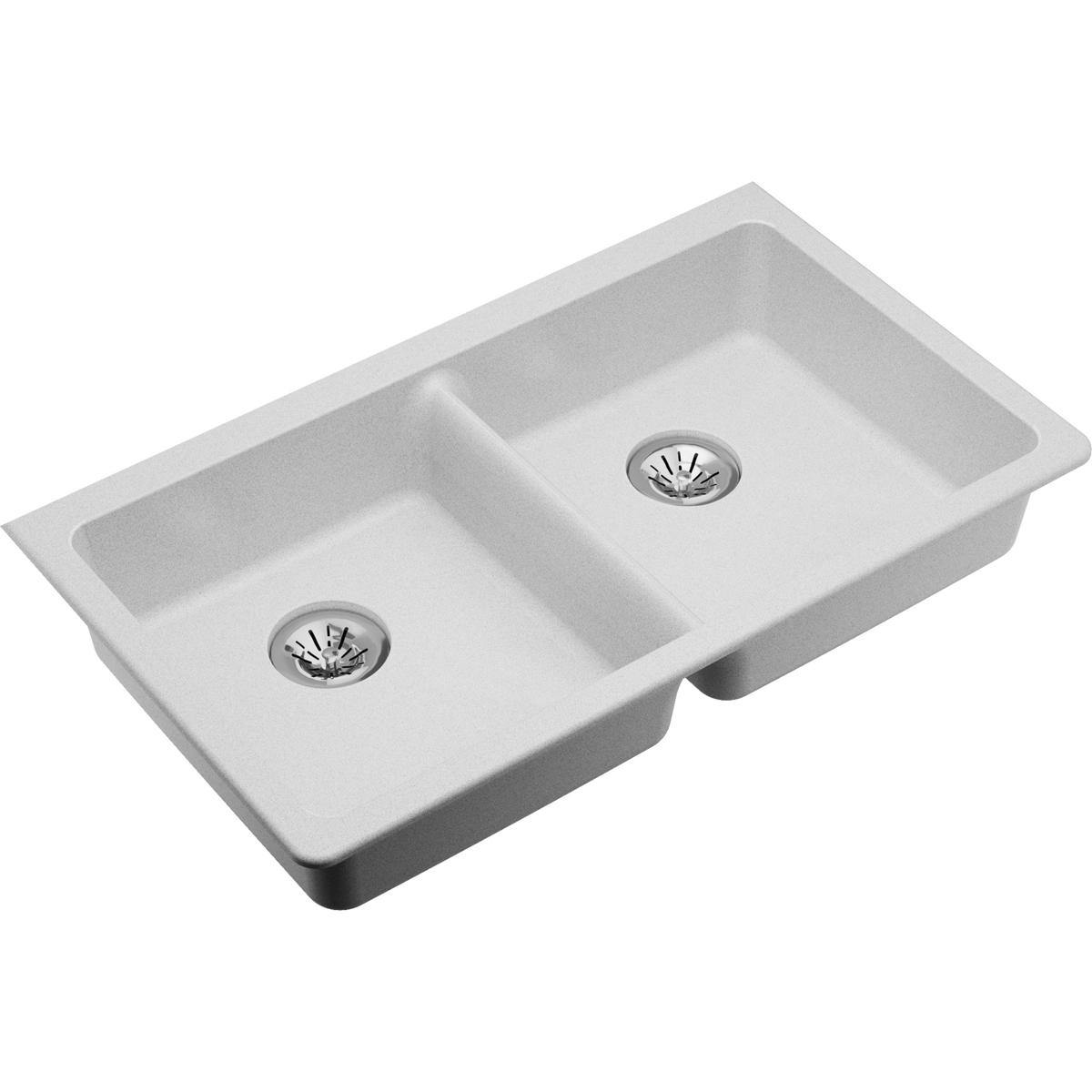Elkay Classic 33" Quartz Kitchen Sink, 50/50 Double Bowl, White, ELGUAD3319PDWH0 - The Sink Boutique