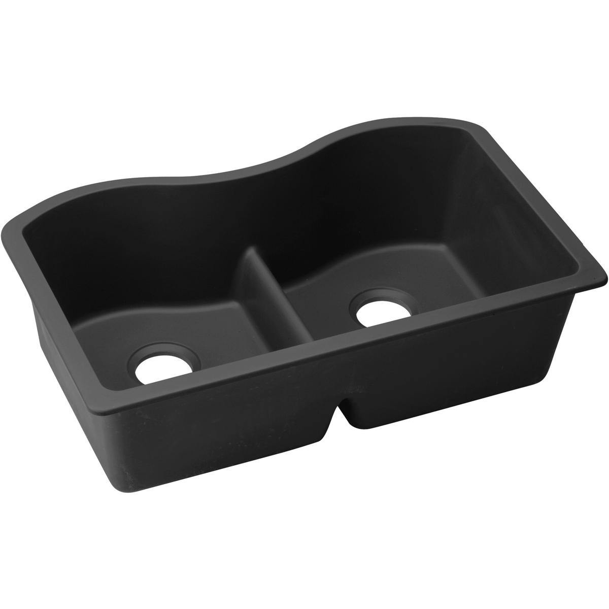 Elkay Classic 33" Quartz Kitchen Sink, 50/50 Double Bowl, Black, ELGULB3322BK0 - The Sink Boutique