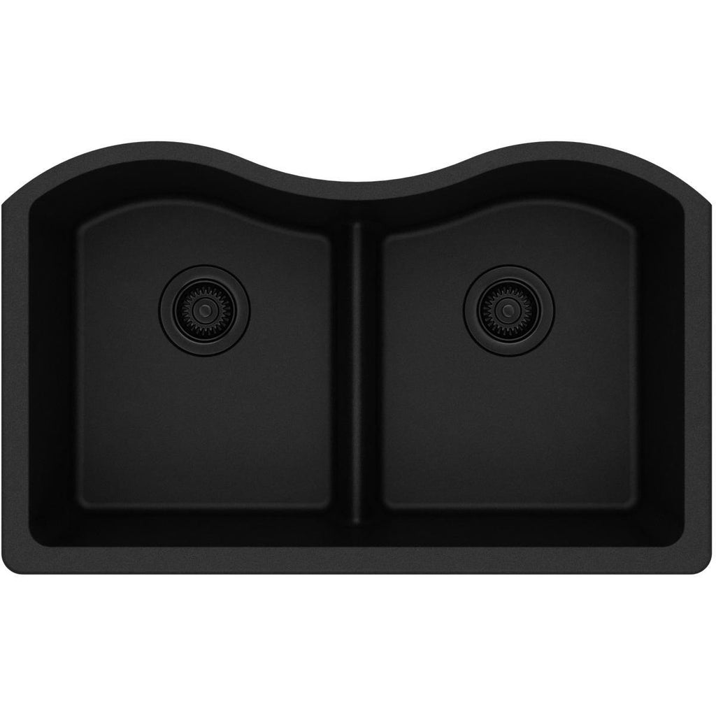 Elkay ELGULB3322BK0 Classic 33" Quartz Kitchen Sink, 50/50 Double Bowl ...