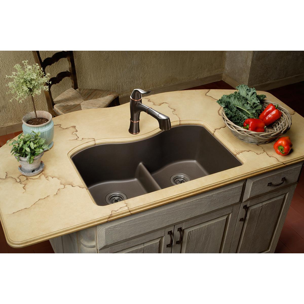 Elkay Classic 33" Quartz Kitchen Sink, 50/50 Double Bowl, Mocha, ELGULB3322MC0 - The Sink Boutique