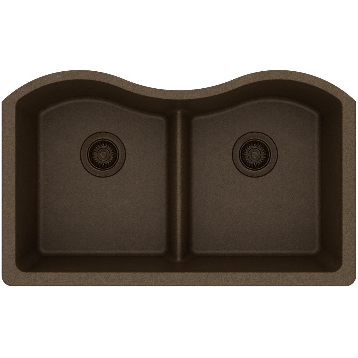 Elkay Classic 33" Quartz Kitchen Sink, 50/50 Double Bowl, Mocha, ELGULB3322MC0