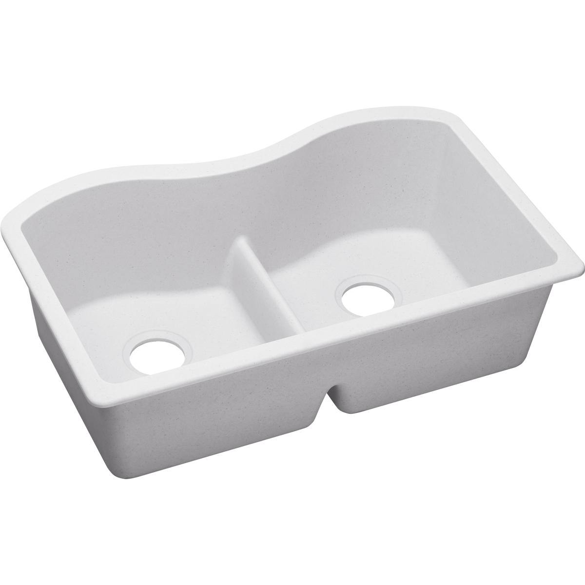 Elkay Classic 33" Quartz Kitchen Sink, 50/50 Double Bowl, White, ELGULB3322WH0 - The Sink Boutique