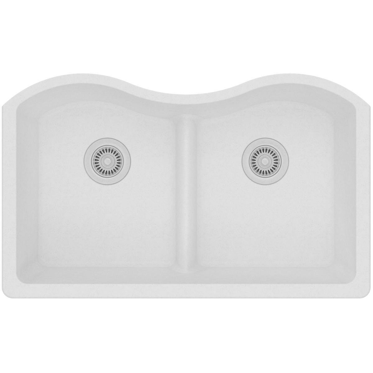 Elkay Classic 33" Quartz Kitchen Sink, 50/50 Double Bowl, White, ELGULB3322WH0
