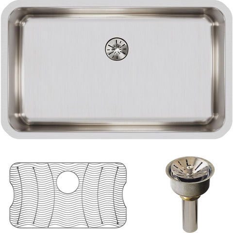 Elkay Lustertone Classic 31" Stainless Steel Kitchen Sink Kit, Lustrous Satin, ELUH2816PDBG