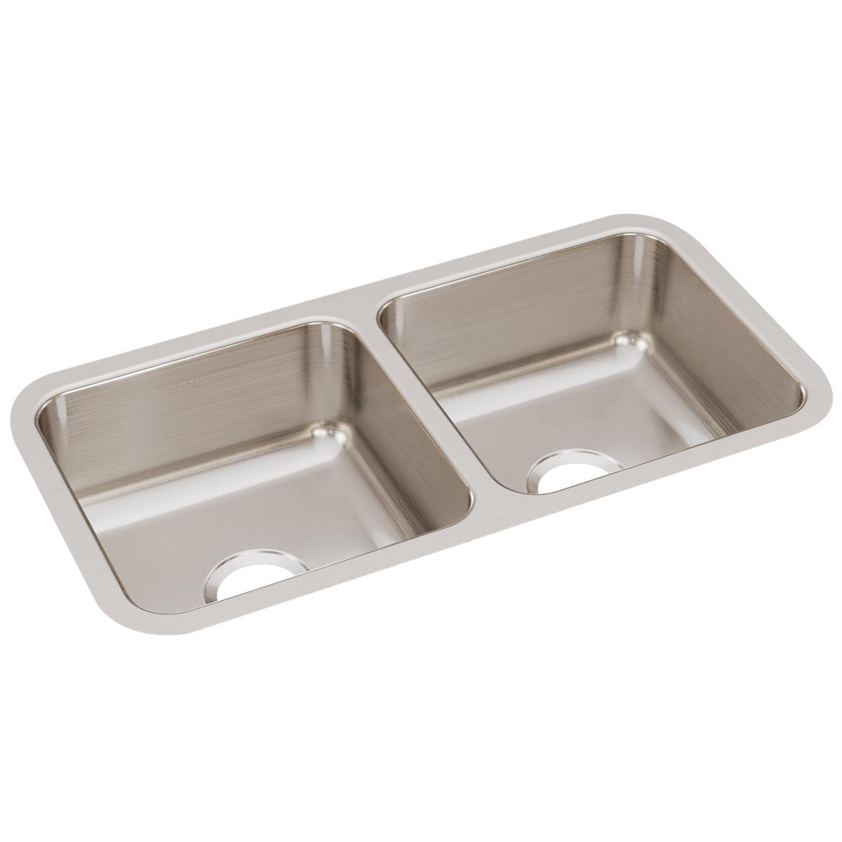 Elkay Lustertone Classic 32" Stainless Steel Kitchen Sink, 50/50 Double Bowl, Lustrous Satin, ELUH3116 - The Sink Boutique
