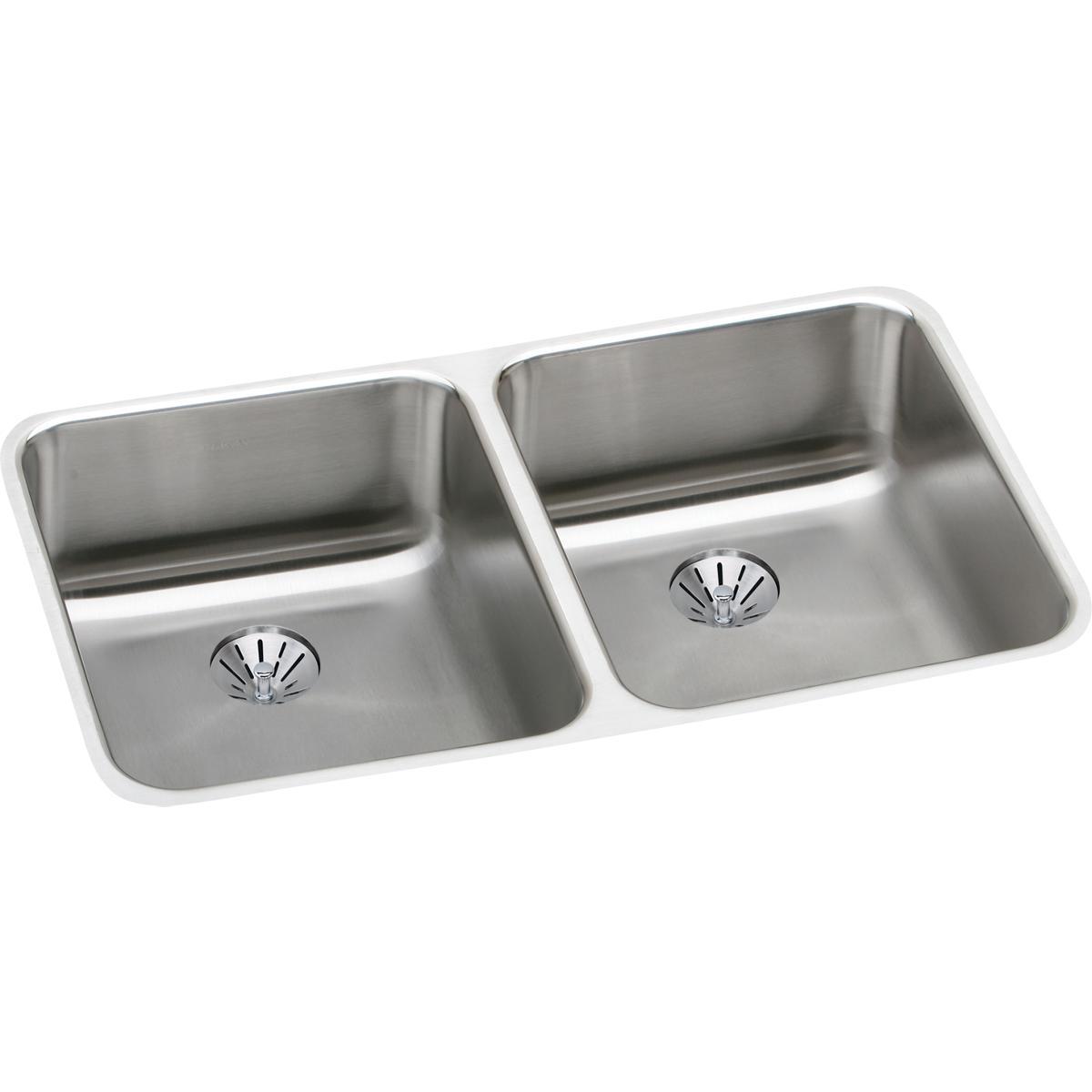 Elkay Lustertone Classic 31" Stainless Steel Kitchen Sink, 50/50 Double Bowl, Lustrous Satin, ELUH3118PD - The Sink Boutique