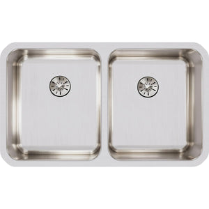 Alternate Image for Elkay Lustertone Classic 31" Stainless Steel Kitchen Sink, 50/50 Double Bowl, 18 Gauge, Lustrous Satin, ELUH3118PD