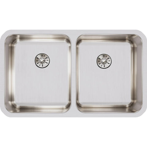 Elkay Lustertone Classic 31" Stainless Steel Kitchen Sink, 50/50 Double Bowl, Lustrous Satin, ELUH3118PD