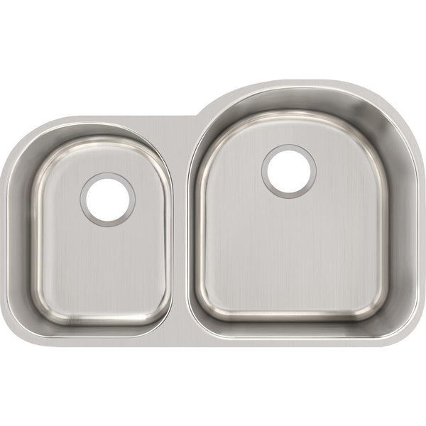 Elkay Lustertone Classic 31" Stainless Steel Kitchen Sink, 40/60 Double Bowl, Lustrous Satin, ELUH311910L