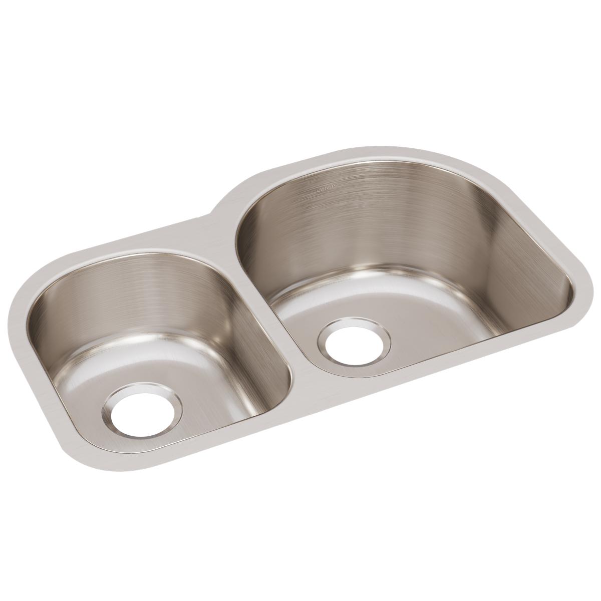 Elkay Lustertone Classic 31" Stainless Steel Kitchen Sink, 40/60 Double Bowl, Lustrous Satin, ELUH311910L - The Sink Boutique