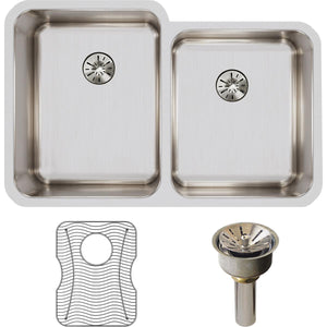 Alternate Image for Elkay Lustertone Classic 31" Stainless Steel Kitchen Sink, 50/50 Double Bowl, 18 Gauge, Sink Kit, Lustrous Satin, ELUH3120RPDBG