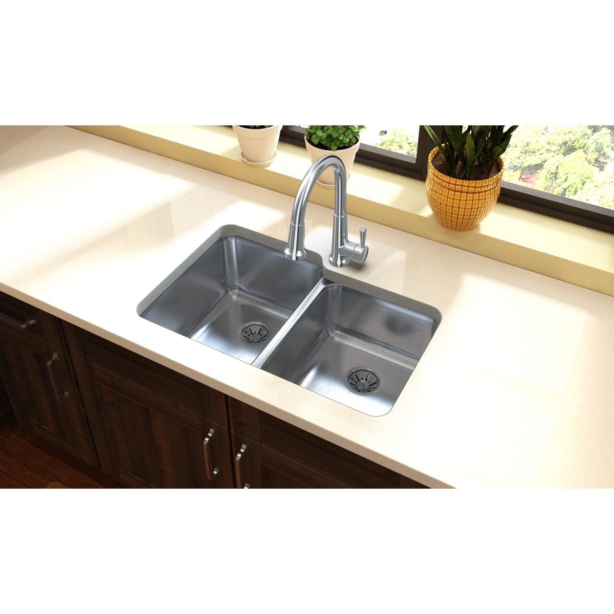 Elkay Lustertone Classic 31" Stainless Steel Kitchen Sink, 50/50 Double Bowl, Lustrous Satin, ELUH3120RPD