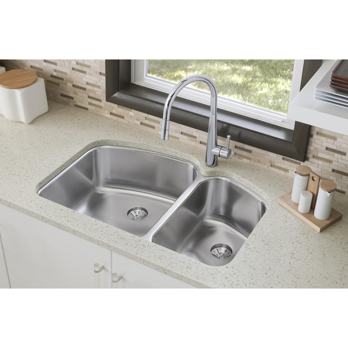 Elkay Lustertone Classic 33" Stainless Steel Kitchen Sink, 60/40 Double Bowl, Lustrous Satin, ELUH31229RPD