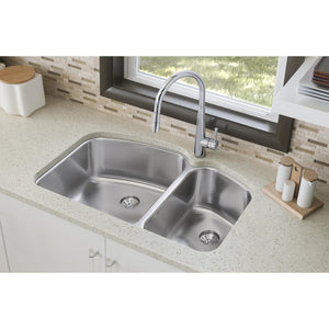 Alternate Image for Elkay Lustertone Classic 33" Stainless Steel Kitchen Sink, 60/40 Double Bowl, 18 Gauge, Lustrous Satin, ELUH31229RPD