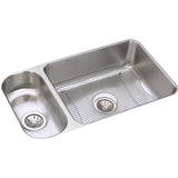 Elkay Lustertone Classic 32" Stainless Steel Kitchen Sink, 25/75 Double Bowl, Sink Kit, Lustrous Satin, ELUH3219DBG - The Sink Boutique