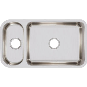 Alternate Image for Elkay Lustertone Classic 32" Stainless Steel Kitchen Sink, 25/75 Double Bowl, 18 Gauge, Lustrous Satin, ELUH3219