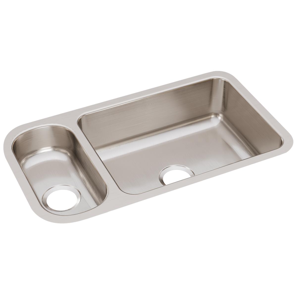 Elkay Lustertone Classic 32" Stainless Steel Kitchen Sink, 25/75 Double Bowl, Lustrous Satin, ELUH3219 - The Sink Boutique