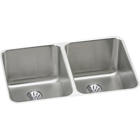 Elkay Lustertone Classic 31" Stainless Steel Kitchen Sink, 50/50 Double Bowl, Lustrous Satin, ELUH322010PD