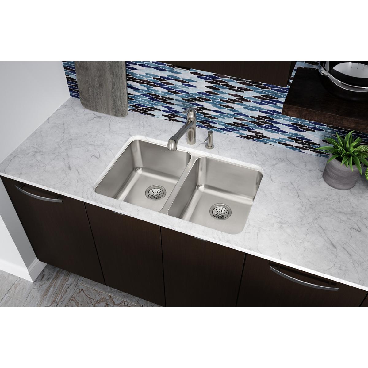 Elkay Lustertone Classic 31" Stainless Steel Kitchen Sink, 50/50 Double Bowl, Lustrous Satin, ELUH322010 - The Sink Boutique