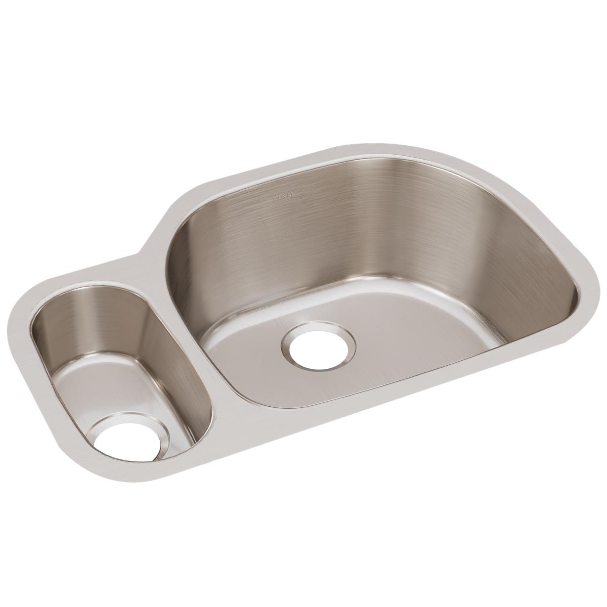 Elkay Lustertone Classic 32" Stainless Steel Kitchen Sink, 25/75 Double Bowl, Lustrous Satin, ELUH322110L - The Sink Boutique