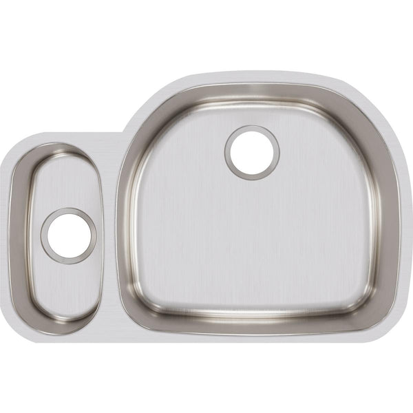 Elkay Lustertone Classic 32" Stainless Steel Kitchen Sink, 25/75 Double Bowl, Lustrous Satin, ELUH3221L