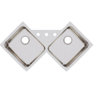 Alternate Image for Elkay Lustertone Classic 32" Stainless Steel Corner Kitchen Sink, 50/50 Double Bowl, 18 Gauge, Lustrous Satin, ELUH3232