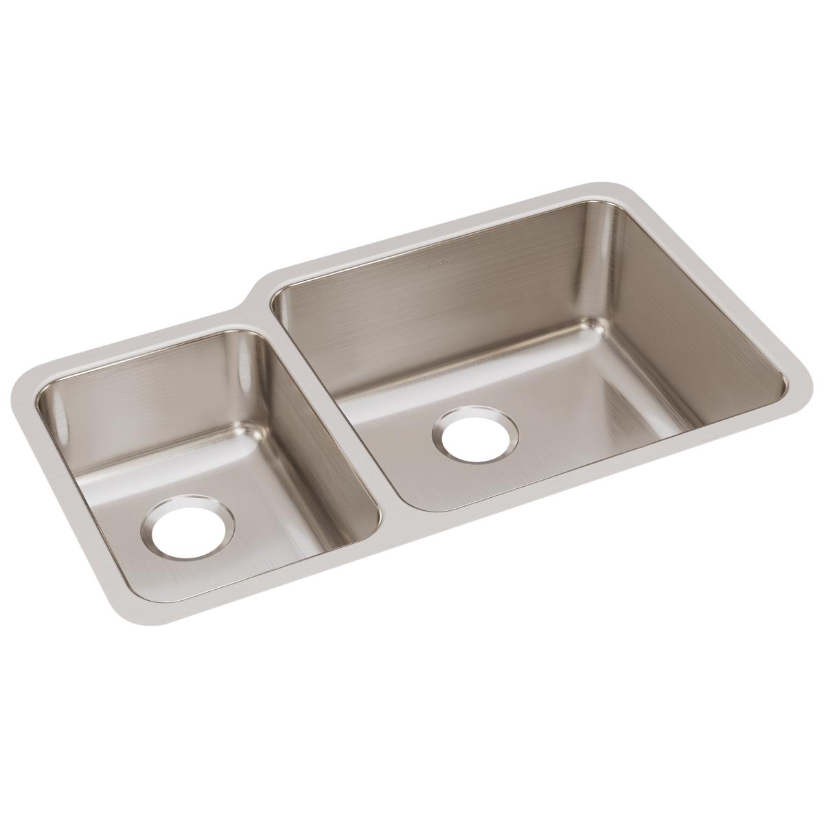 Elkay Lustertone Classic 35" Stainless Steel Kitchen Sink, 35/65 Double Bowl, Lustrous Satin, ELUH3520L - The Sink Boutique