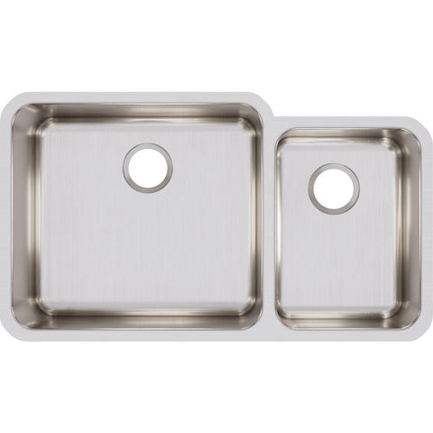 Elkay Lustertone Classic 35" Stainless Steel Kitchen Sink, 65/35 Double Bowl, Lustrous Satin, ELUH3520R
