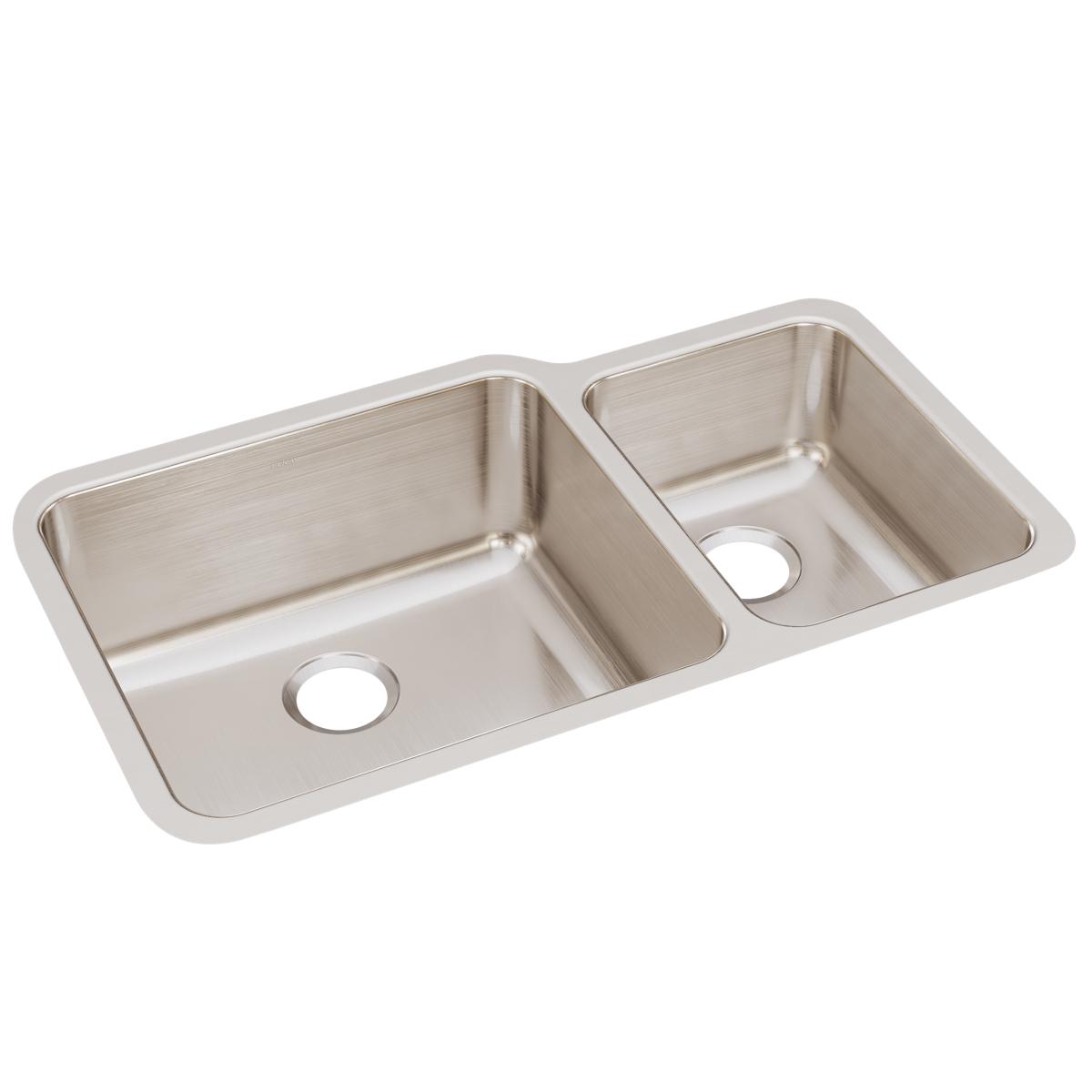Elkay Lustertone Classic 35" Stainless Steel Kitchen Sink, 65/35 Double Bowl, Lustrous Satin, ELUH3520R - The Sink Boutique