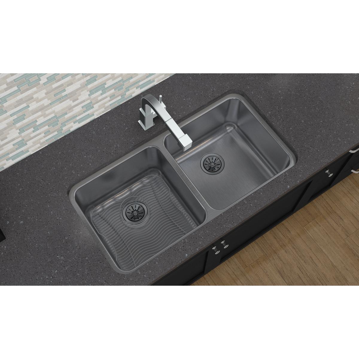 Elkay Lustertone Classic 36" Stainless Steel Kitchen Sink, 50/50 Double Bowl, Lustrous Satin, ELUH361710