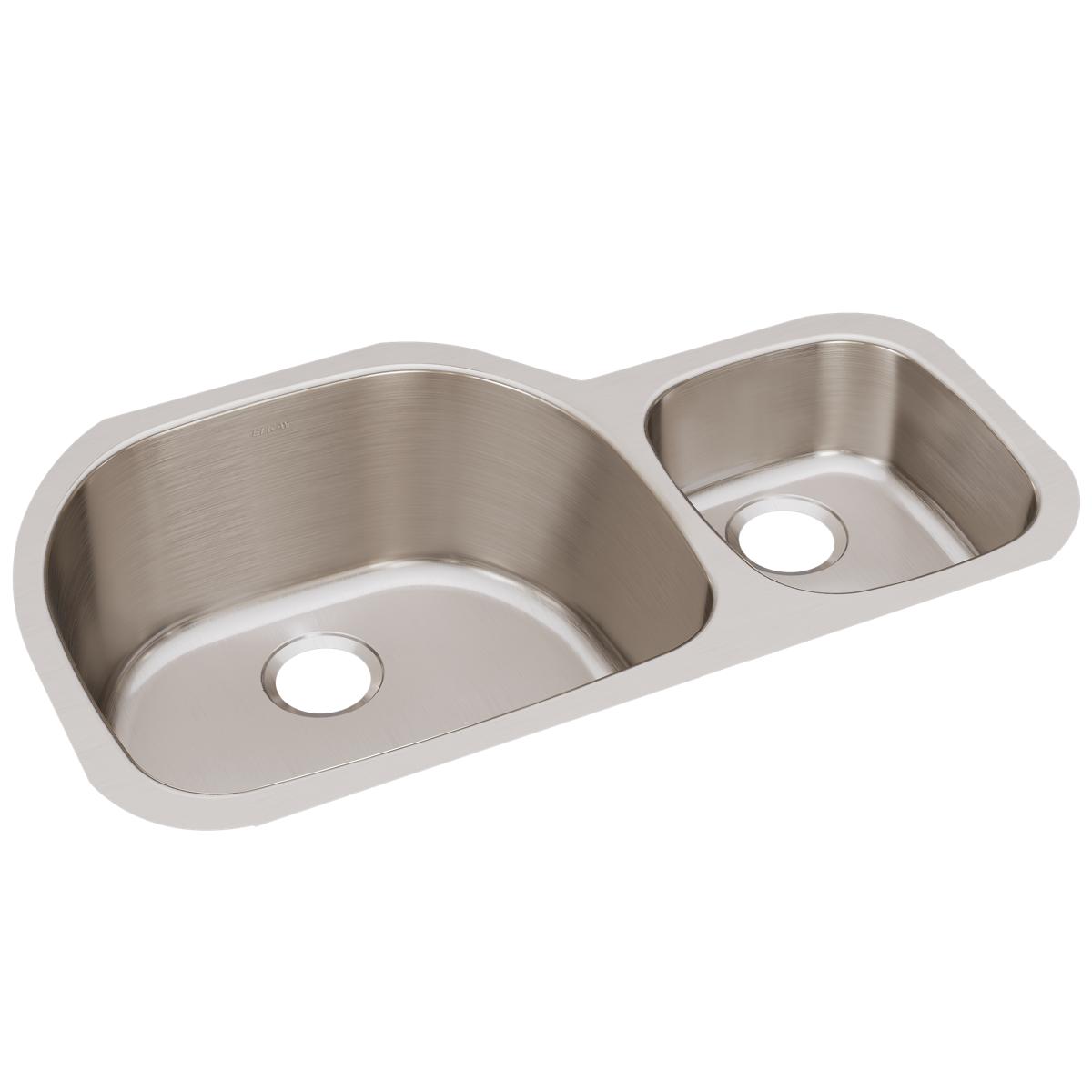 Elkay Lustertone Classic 36" Stainless Steel Kitchen Sink, 65/35 Double Bowl, Lustrous Satin, ELUH362110R - The Sink Boutique
