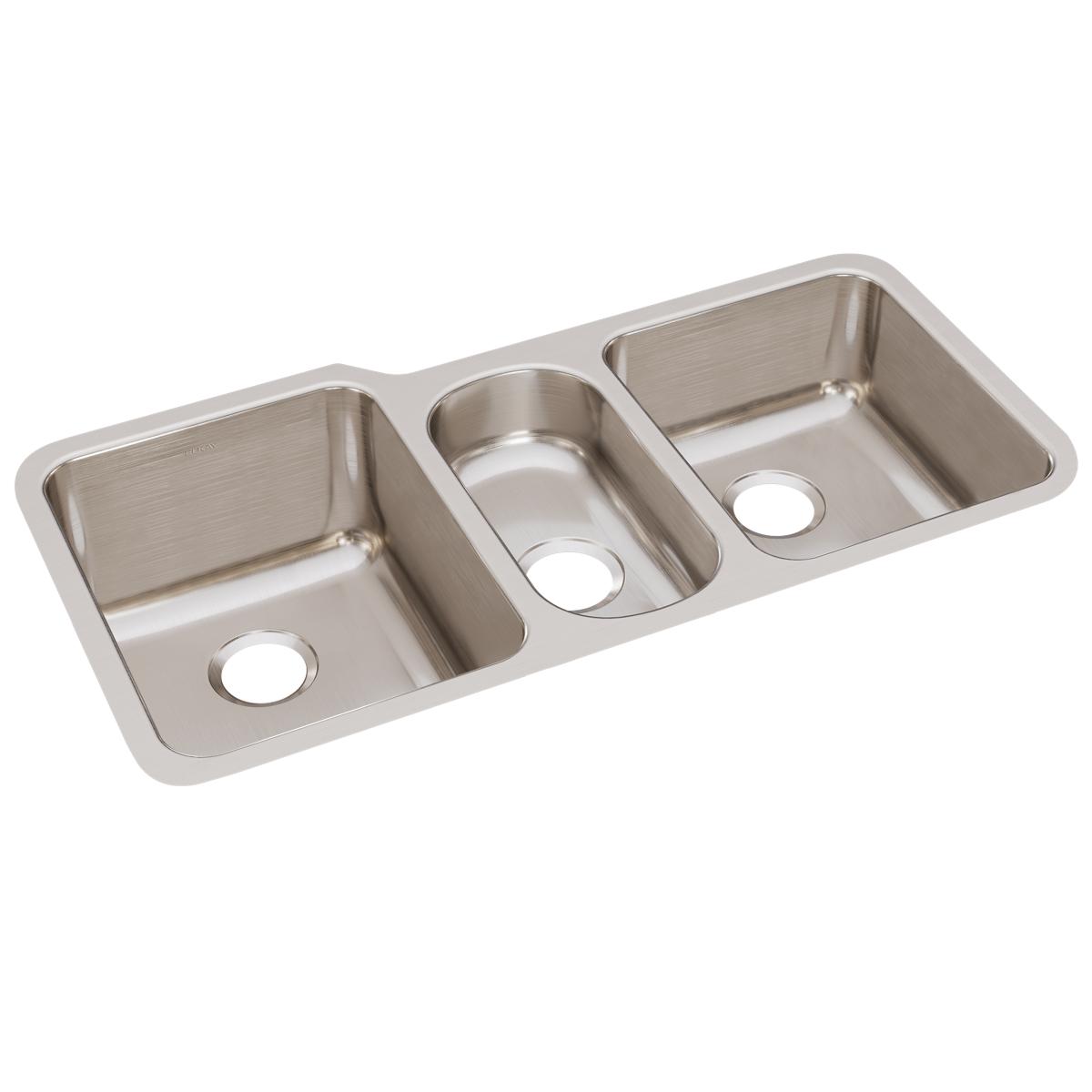 Elkay Lustertone Classic 40" Stainless Steel Kitchen Sink, 40/20/40 Triple Bowl, Lustrous Satin, ELUH4020 - The Sink Boutique