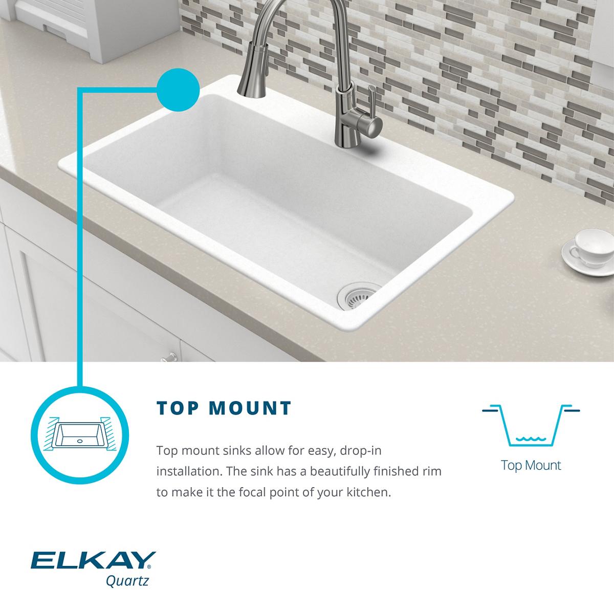 Elkay Classic 33" Quartz Kitchen Sink, 50/50 Double Bowl, White, ELGAD3322PDWH0 - The Sink Boutique