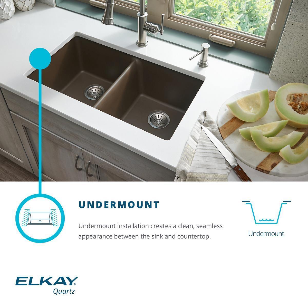 Elkay Quartz Classic 33 inch Undermount Sink, Mocha ELGUAD3319PDMC0