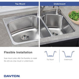 Elkay Dayton 33" Stainless Steel Kitchen Sink, 50/50 Double Bowl, Premium Highlighted Satin, DPXSR233222R - The Sink Boutique