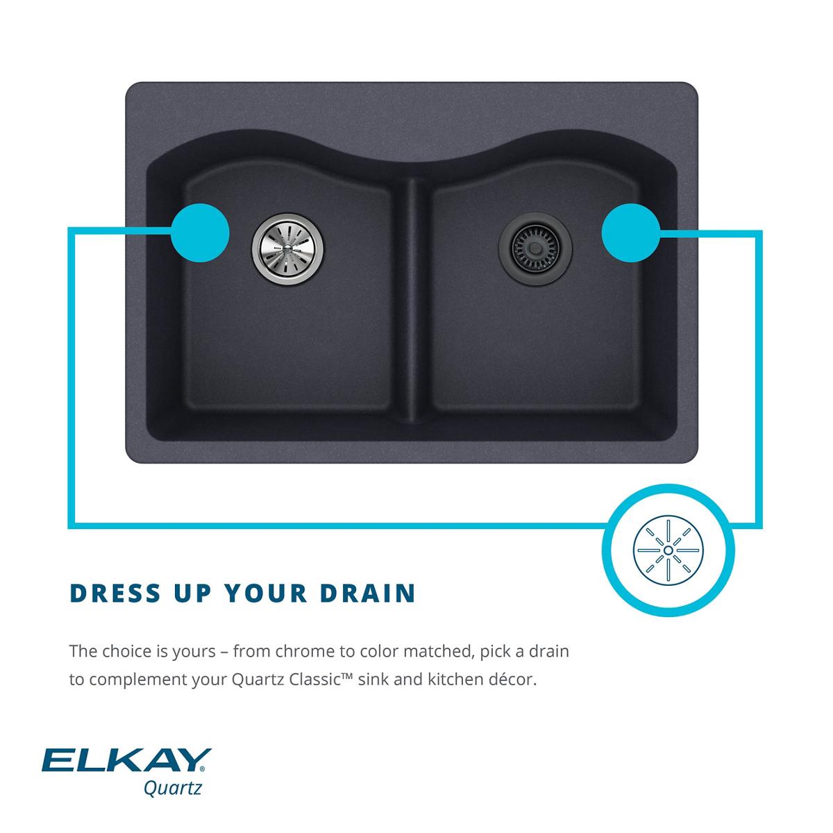 Elkay Classic 33" Quartz Kitchen Sink, 50/50 Double Bowl, Black, ELGDULB3322BK0 - The Sink Boutique