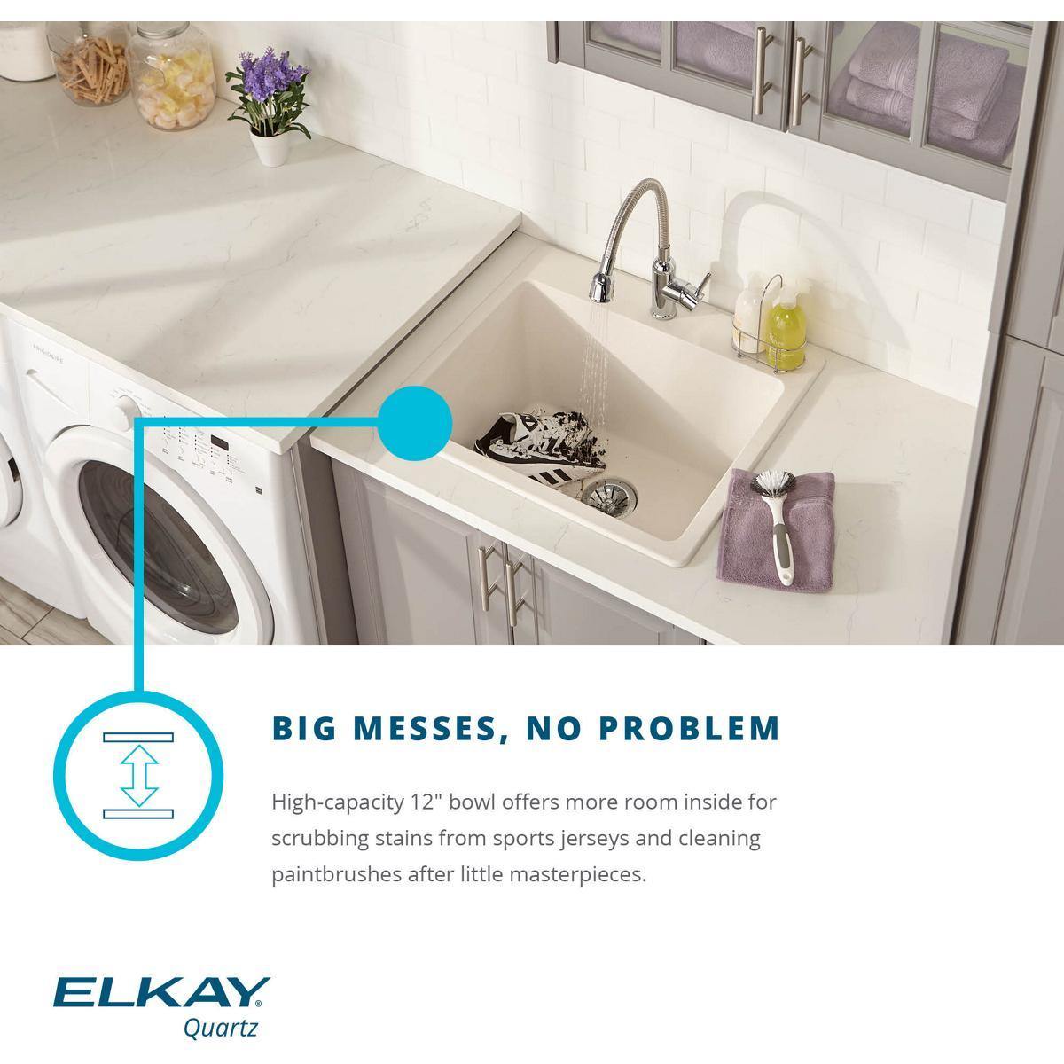 Elkay Classic 25" Quartz Laundry Sink, White, ELGU251912PDWH0 - The Sink Boutique