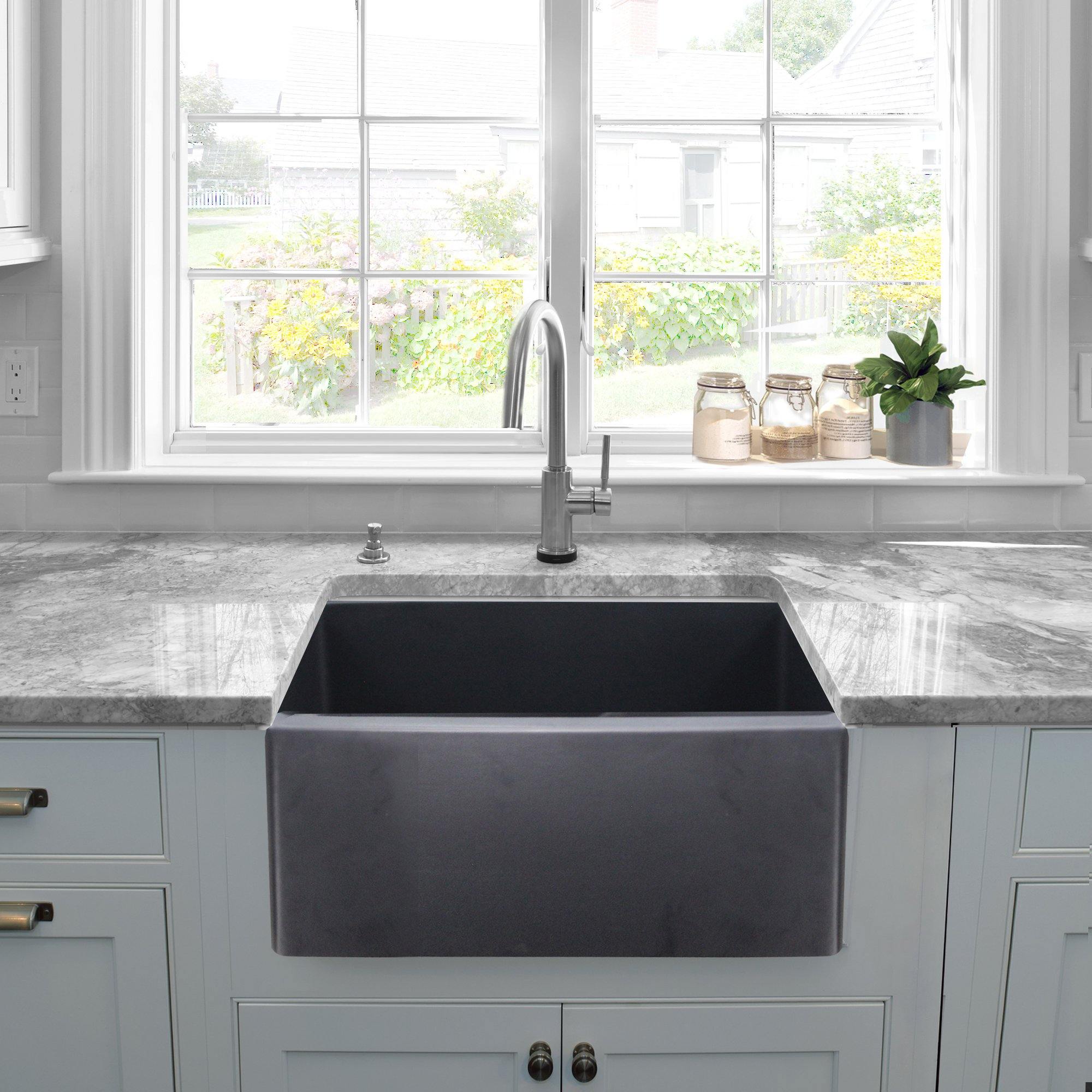 Nantucket Sinks Vineyard 23" Fireclay Farmhouse Sink, Matte Black, FCFS2418S-MatteBlack - The Sink Boutique