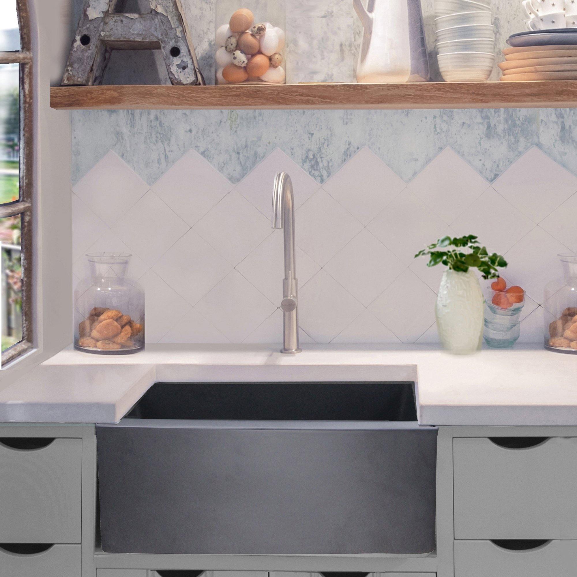 Nantucket Sinks Vineyard 23" Fireclay Farmhouse Sink, Matte Black, FCFS2418S-MatteBlack - The Sink Boutique
