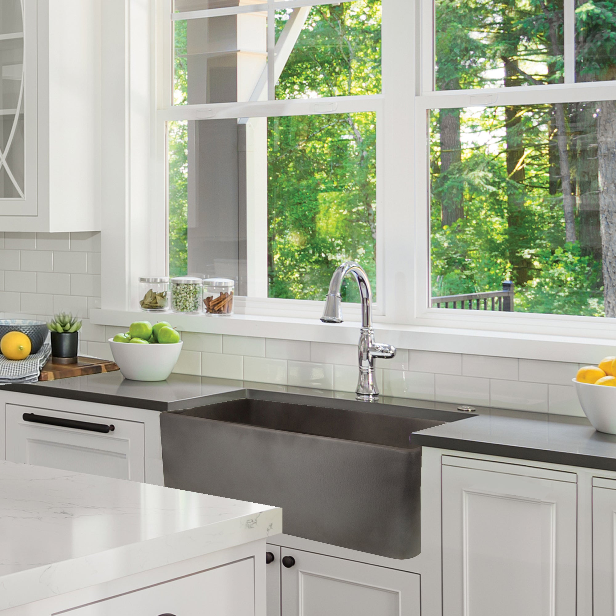 Nantucket Sinks Vineyard 30" Fireclay Farmhouse Sink, Concrete Grey, FCFS3020S-Concrete - The Sink Boutique