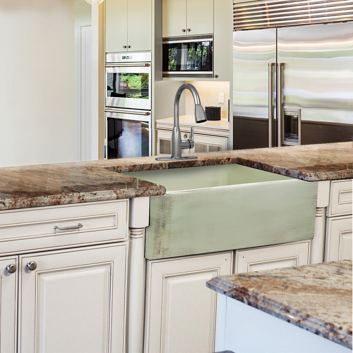 Nantucket Sinks Vineyard 30" Fireclay Farmhouse Sink, Light Green, FCFS3020S-ShabbyGreen - The Sink Boutique