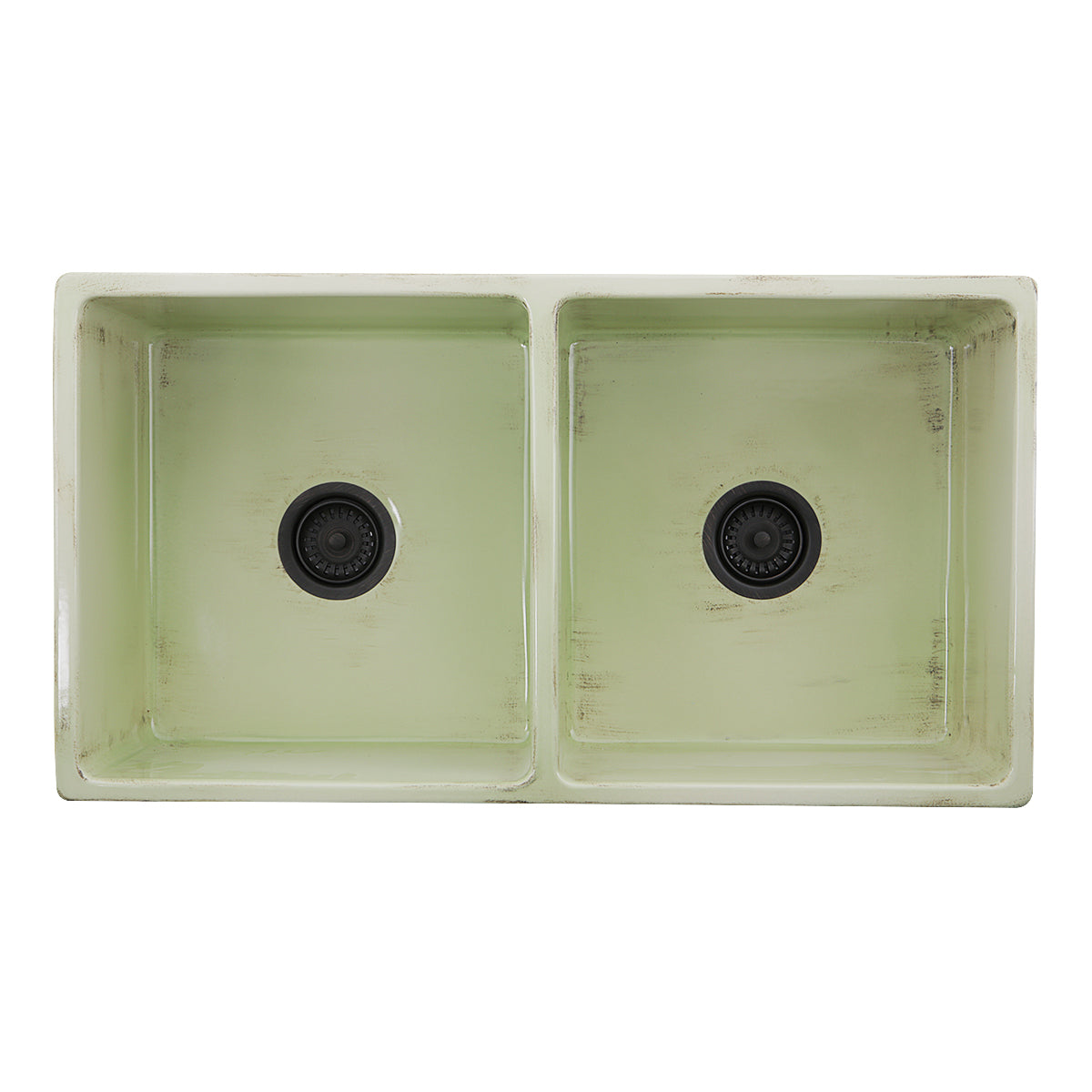 Nantucket Sinks Vineyard 33" Fireclay Farmhouse Sink, Double Bowl, Light Green, FCFS3318D-ShabbyGreen - The Sink Boutique