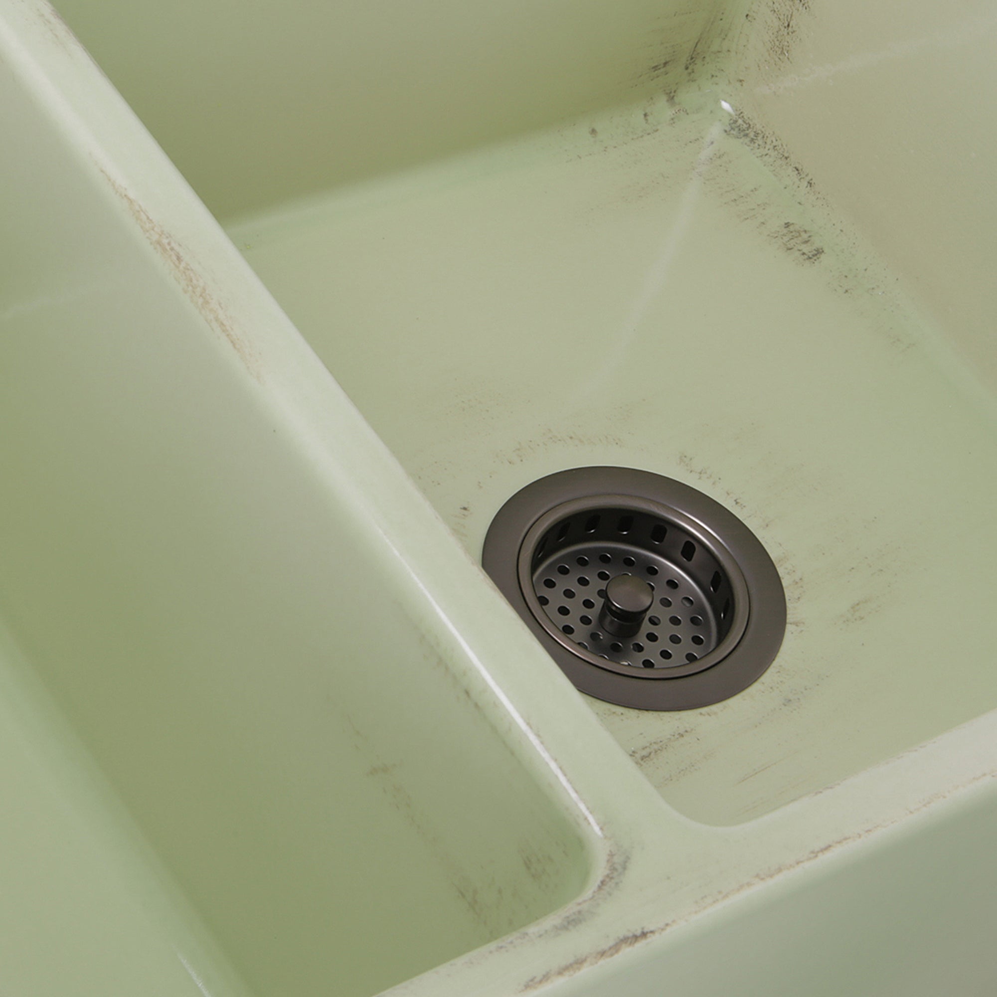 Nantucket Sinks Vineyard 33" Fireclay Farmhouse Sink, Double Bowl, Light Green, FCFS3318D-ShabbyGreen - The Sink Boutique