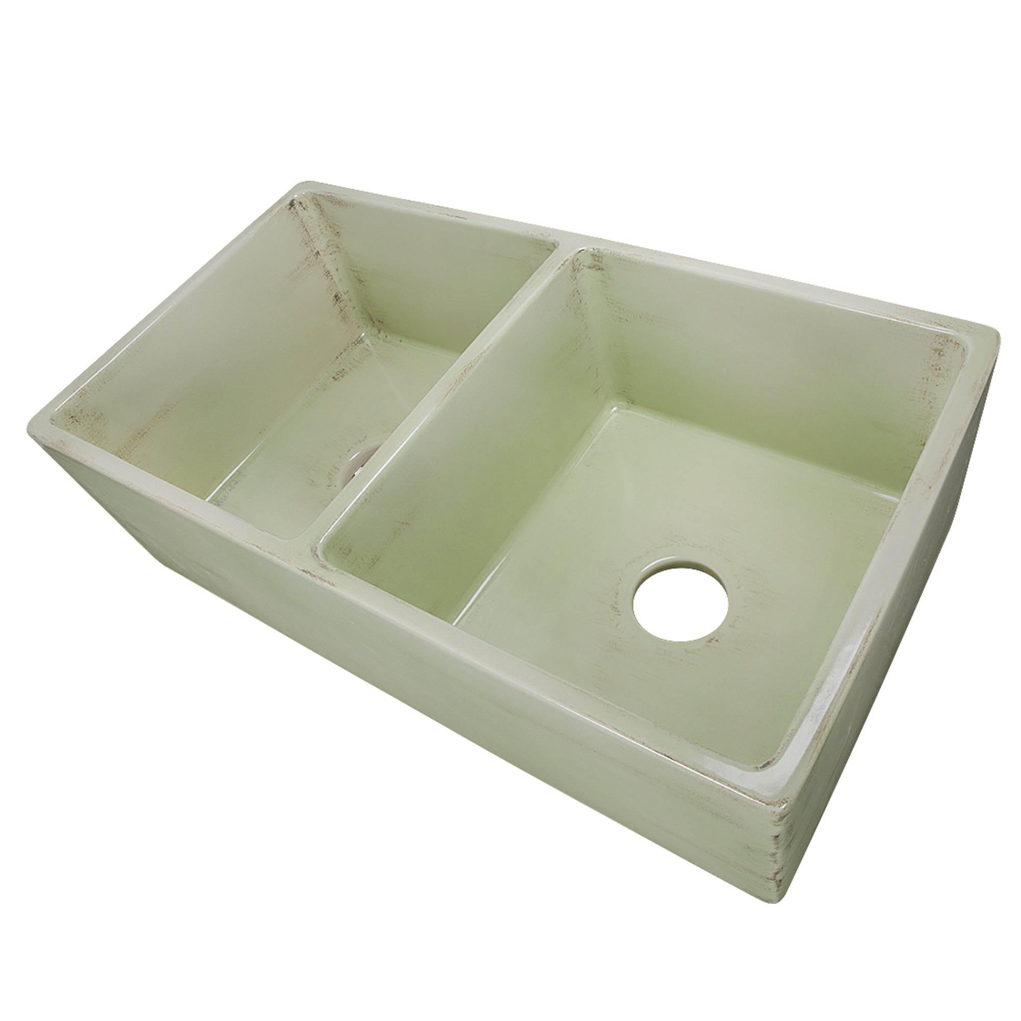 Nantucket Sinks Vineyard 33" Fireclay Farmhouse Sink, Double Bowl, Light Green, FCFS3318D-ShabbyGreen - The Sink Boutique